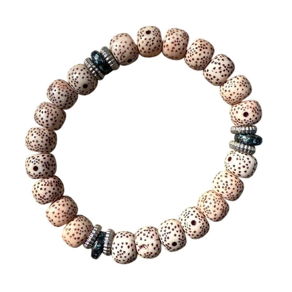 Speckled Seed Bead Stretch Bracelet Womens Tan Blue Boho Yoga Jewelry
